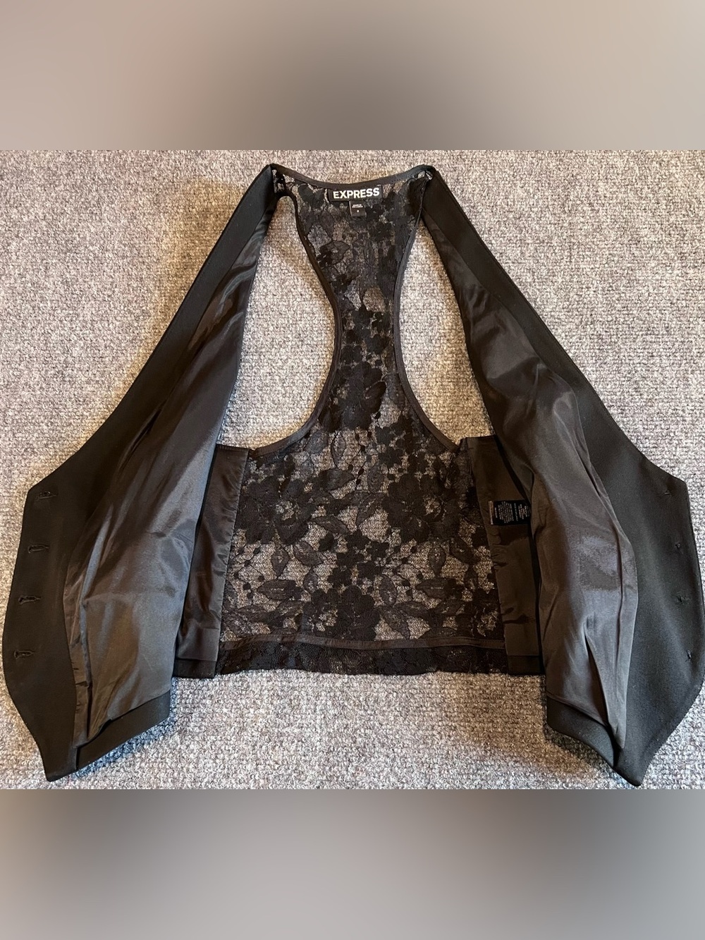 Women’s Black Lace Racer Back Button Vest - Size 2 - by Express - Picture 6 of 16